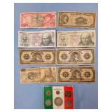 Mexican paper currency; 20 peso (1); 10 peso (2)