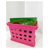 Pink Plastic Crate w/9 Christmas Albums