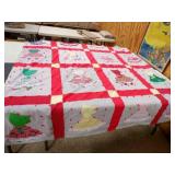 77"x 84" Handmade Vintage Quilt Girls in Bonnets