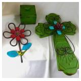 18" Metal Wall Hanging 3-D Cross - Metal Flower