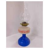 Early American Pink & Blue Kerosene Lamp w/Floral