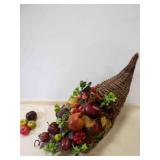 22" Cornucopia of Plastic Fruit/Flowers