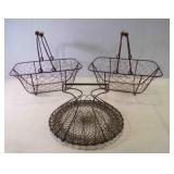 2 Wire Baskets w/wood Handles, 1 Vintage Pot