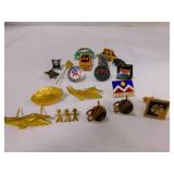 18 vintage misc pins and 1 set of cufflink