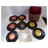 45 RPM Vinyl Records In a Small Square Fabric Tote