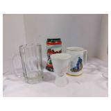 4 mugs- Budweiser; Norman Rockwell; clear