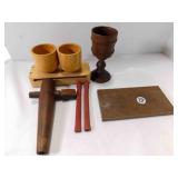 (2) Wood Juice Cups 2ï¿½" & Wood Block &