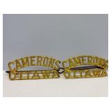 Brass Shoulder Titles with Pins  Camerons Ottawa