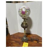 Beautiful Banquet Lamp Hand Painted Globe W/