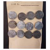 Lot of (12) Old Steel Wheat Pennies (1943 S)