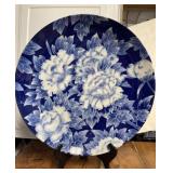 Large Signed Floral Blue/White Porcelain Platter