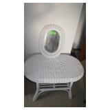 WICKER TABLE 28 x 18 x 18, WICKER MIRROR 16 x 12