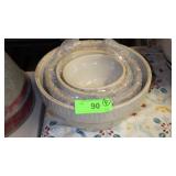 4 VINTAGE STONEWARE PICKET FENCE NESTING BOWLS>>>>