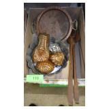 VINTAGE COPPER MOLDS, TRAY & FORK AND SPATULA