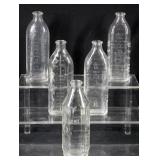 5 Pc Vintage Glass Baby Bottles 7"h