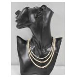 Imitation Pearl Beaded & Rhinestone Tri-Necklace