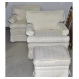 3 Pc Upholstered Arm Chairs w Ottoman