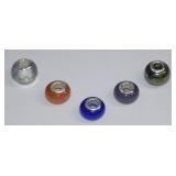 .925 New 5pc Pandora Style Art Glass Beads