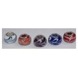 .925 New 5pc Pandora Style Art Glass Beads