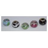 .925 New 5pc Pandora Style Art Glass Beads