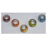 .925 New 5pc Pandora Style Art Glass Beads