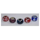 5pc New .925 Pandora Style Art Glass Beads