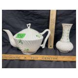 Belleek vase and tea pot has chip