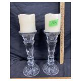 2 Crystal glass candle holders with candles