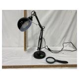 Adjustable metal desk lamp & magnifying glass