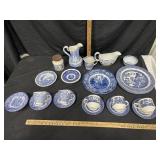 Box of assorted blue & white dishes -Liberty