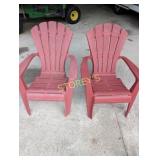 2 Red Plastic Muskoka Chairs (1 piece missing at