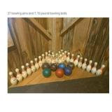 Bowling Balls (7, 10 lb) and Pins (27)