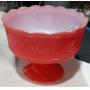 Vintage Red/White Milk Glass Pedestal Bowl 5 1/4"T