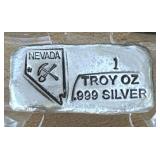 1oz  .999 Silver Hand Poured Nevada Bar