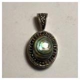 Sterling Silver Abolone Marcasite Pendant