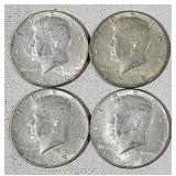 4 Silver Kennedy Half Dollars- 1965P,  1966 P,