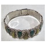 950 Silver Signed 3 Part Bracelet w/ Inlaid Stones