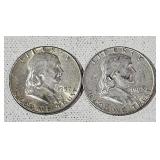 2 Ben Franklin Silver Half Dollars 1906 P, 1963 D