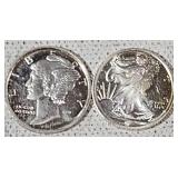 (2) .999 Fine Silver 1/10 Oz ea Rounds- Motif