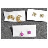 (4) Fashion Earrings- Flower, Shell, Purple Ball &