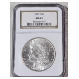 1887 P Morgan Silver Dollar $1 Graded MS63