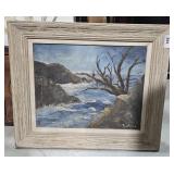 Framed Sea Coast Painting Signed 26 3/8" x 22 3/8"