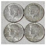 4 Silver Kennedy Half Dollars- (2) 1967 P, 1968 D,