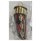 Horn Shaped Pendant w/ Stones 2 1/4" Long Red &