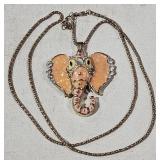 Bejeweled Elephant Head Pendant on 30" Chain