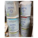 Six cans of assorted Valspar paint