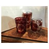 3 Vintage Red Etched Glasses