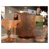 3 Pink Depression Glass - Pitcher, Candy Dish, &