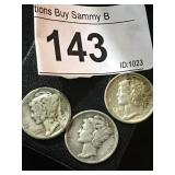 3-.9 Silver Mercury Dimes -1930, 1943 S, 1943