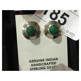 Sterling Silver Indian Earrings w/Malachite Stones